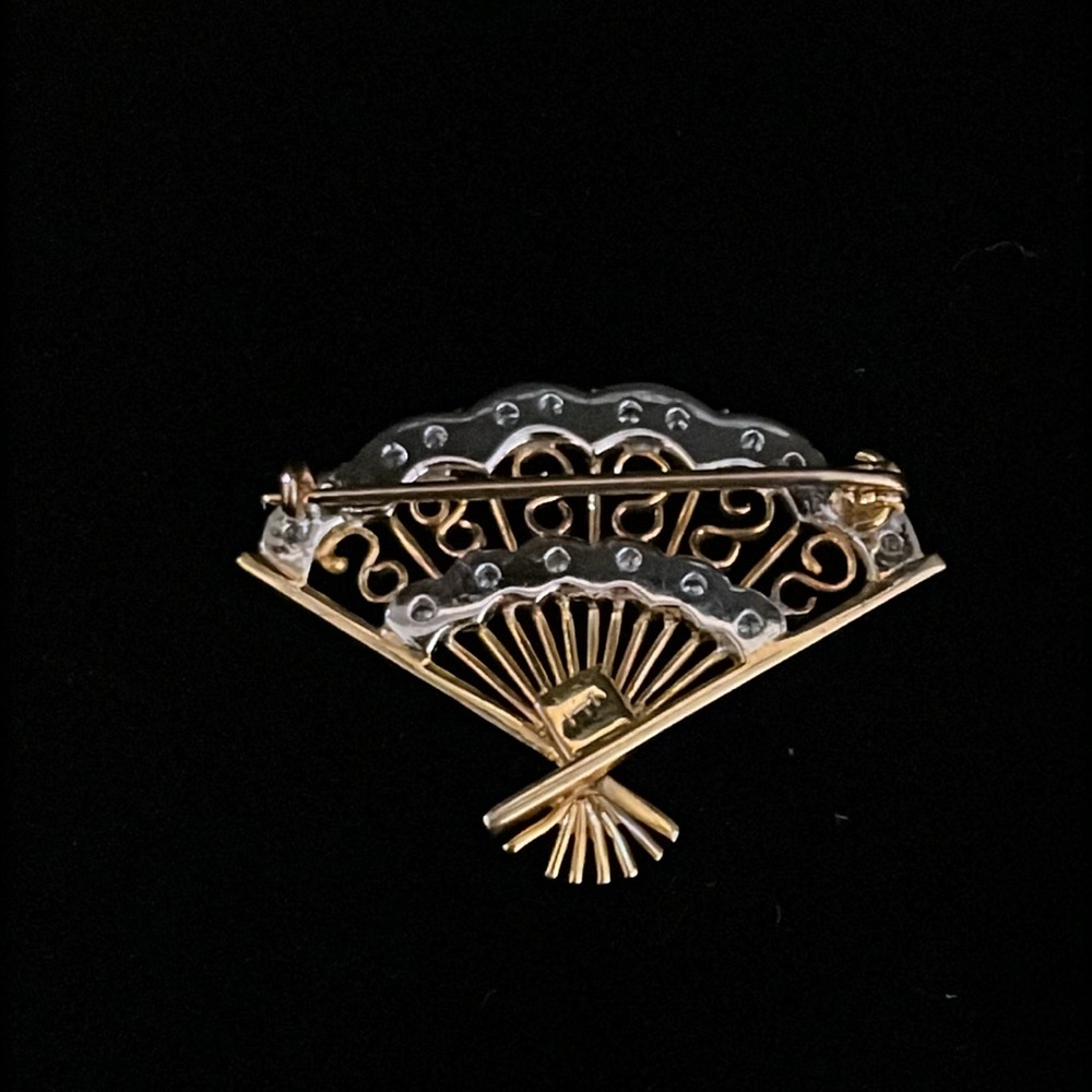 14k unisex vintage Victorian floral diamond fan brooch pin - Picture 4 of 6